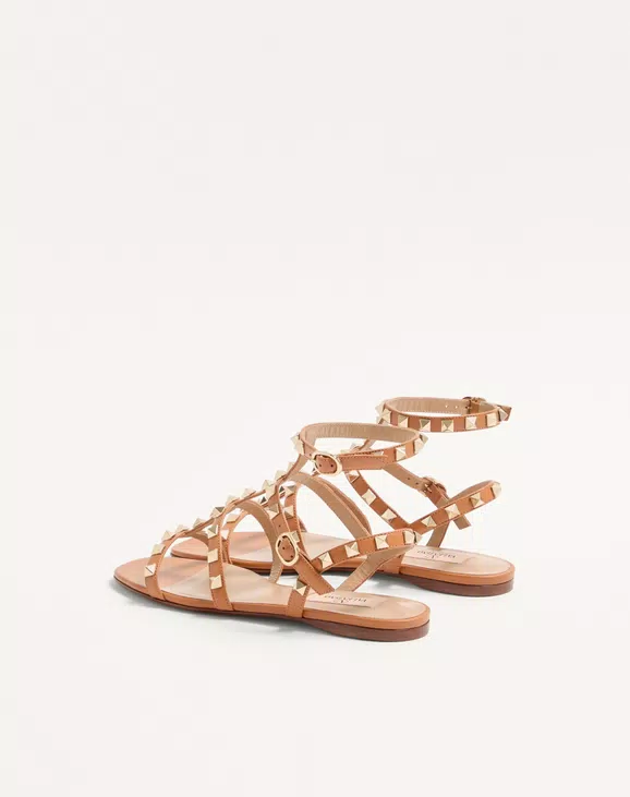 Valentino Rockstud Flat Calfskin Sandal With Straps - Image 4